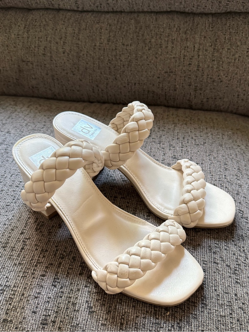 Braided Strap Women's Heels in Cream